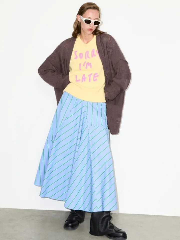 Striped cotton-poplin skirt - light blue