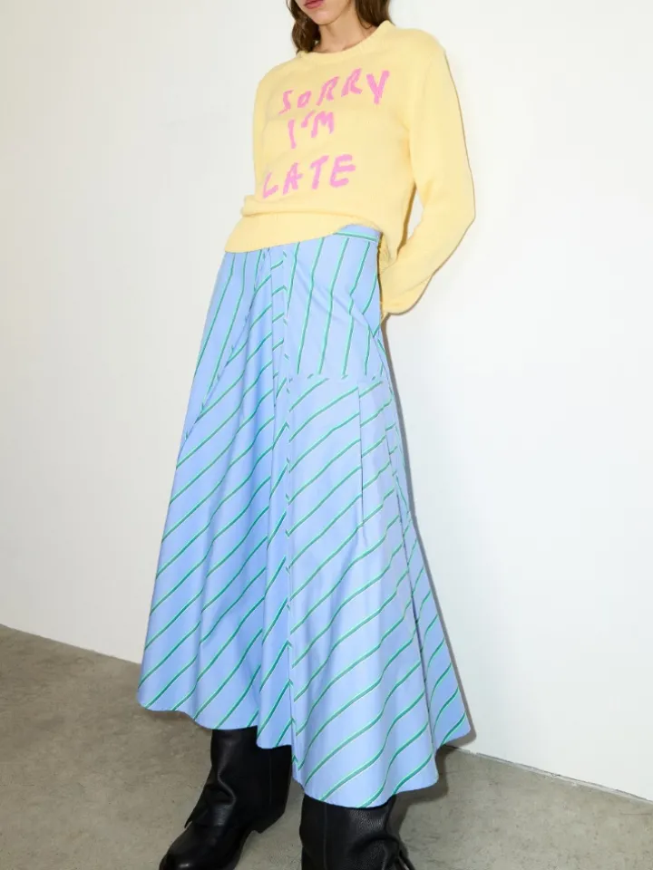 Striped cotton-poplin skirt - light blue