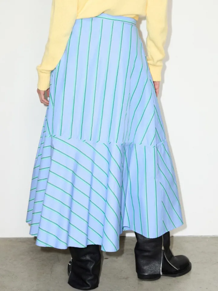 Striped cotton-poplin skirt - light blue