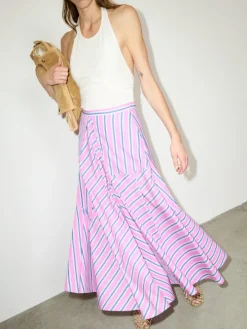 Striped cotton-poplin skirt - pink