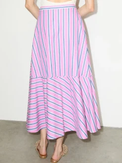 Striped cotton-poplin skirt - pink