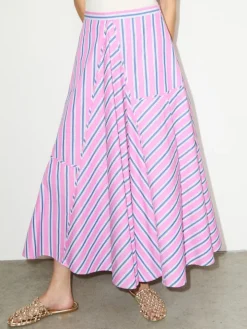 Striped cotton-poplin skirt - pink