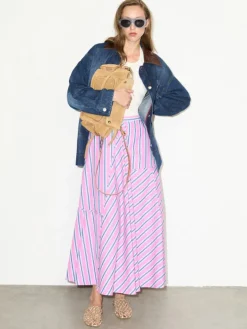 Striped cotton-poplin skirt - pink