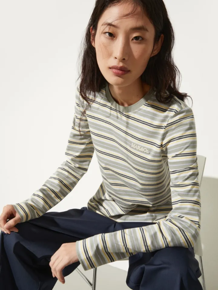 Striped cotton T-shirt - sage
