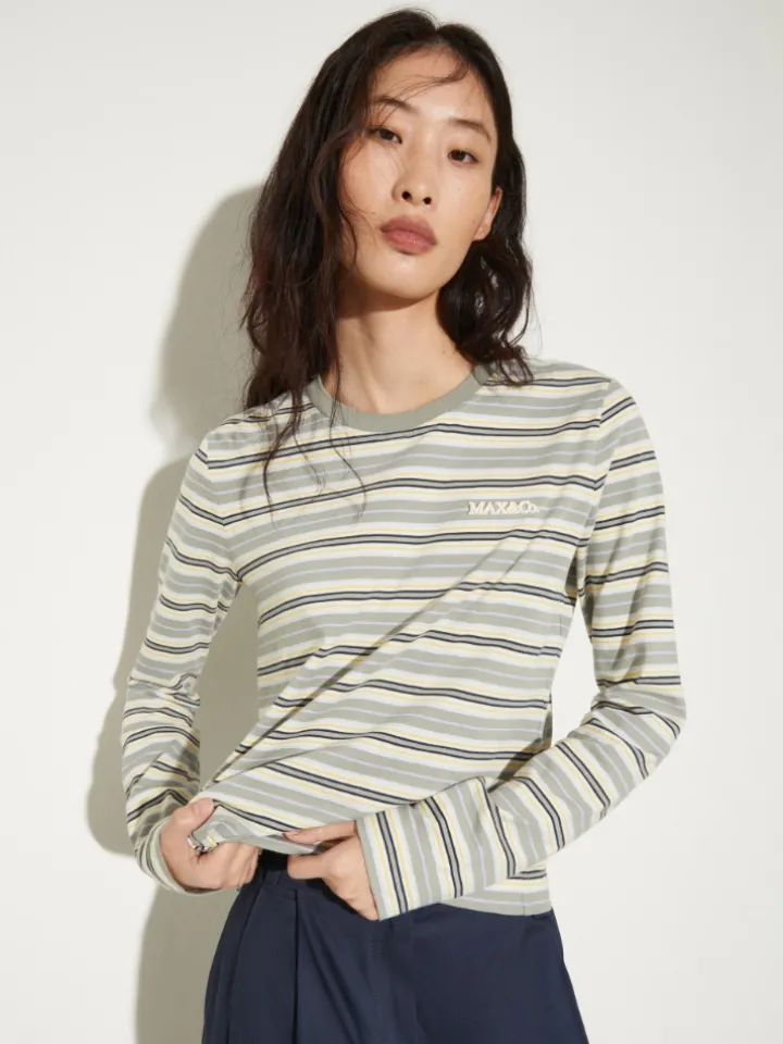 Striped cotton T-shirt - sage