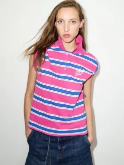 Striped embroidered polo shirt - deep rose