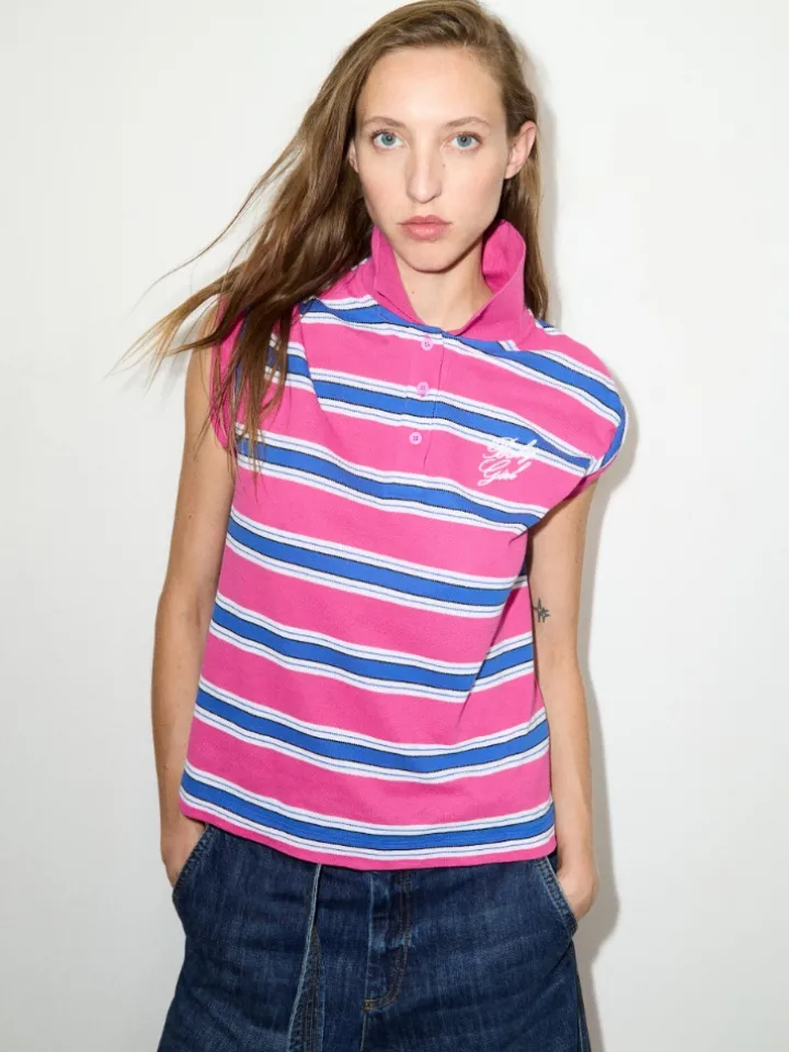 Striped embroidered polo shirt - deep rose
