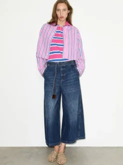 Striped embroidered polo shirt - deep rose