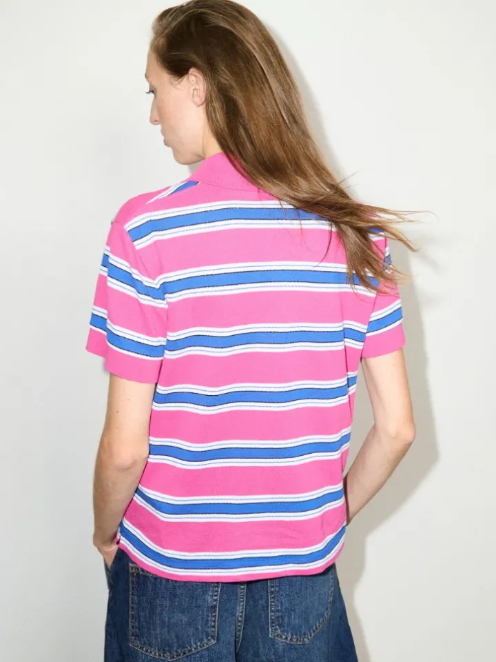 Striped embroidered polo shirt - deep rose