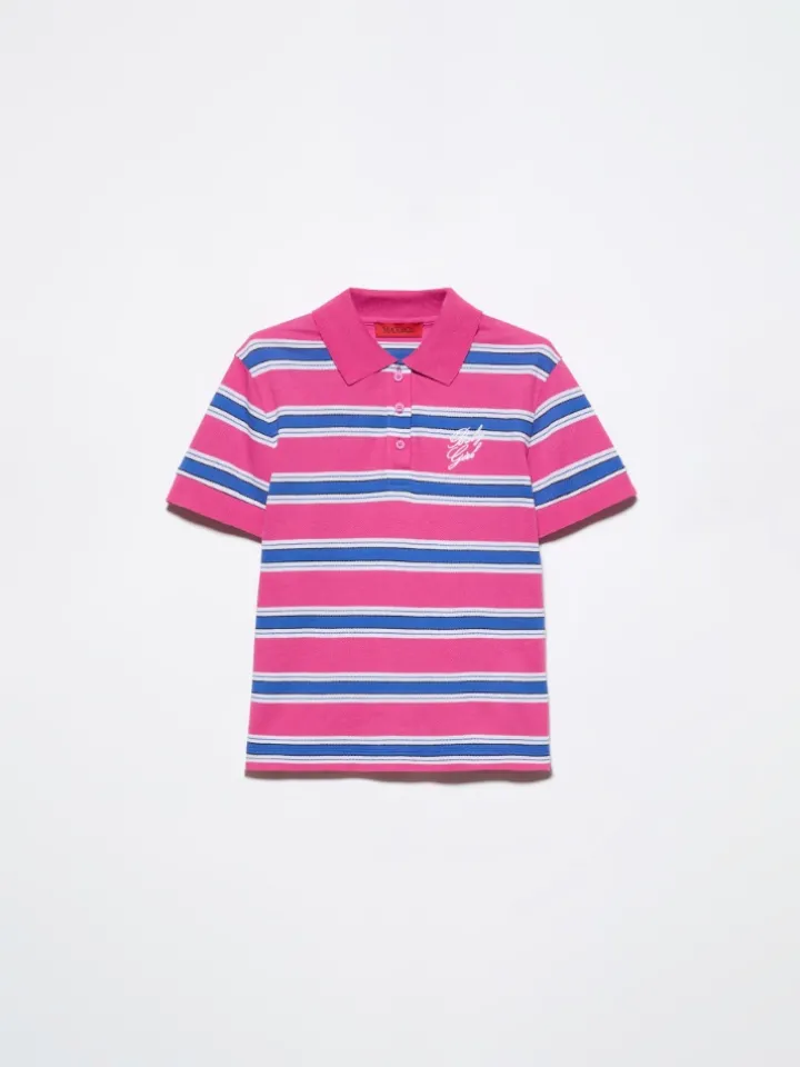 Striped embroidered polo shirt - deep rose