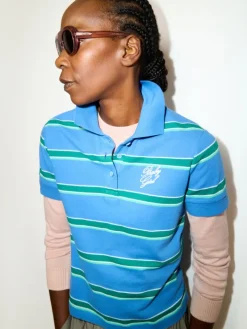 Striped embroidered polo shirt - light blue