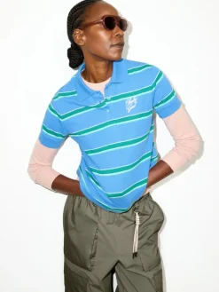 Striped embroidered polo shirt - light blue