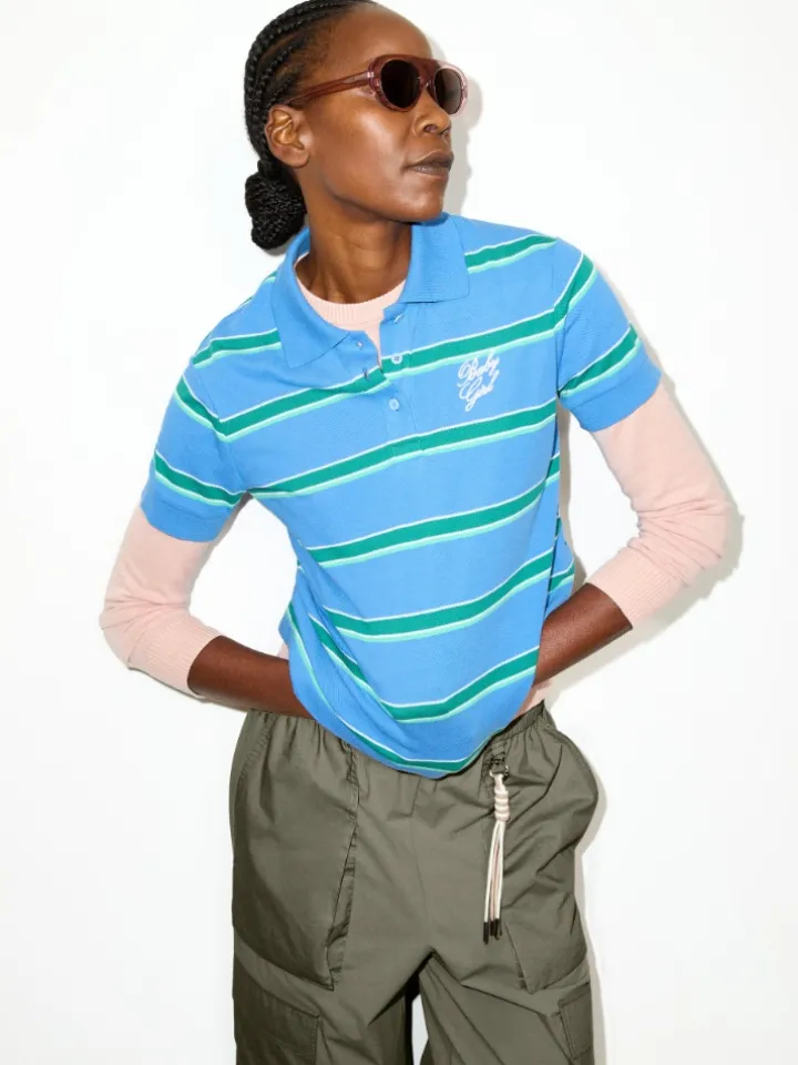 Striped embroidered polo shirt - light blue