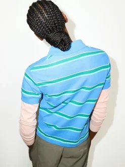 Striped embroidered polo shirt - light blue