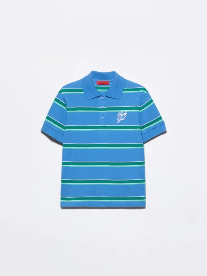 Striped embroidered polo shirt - light blue