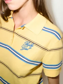 Striped embroidered polo shirt - yellow