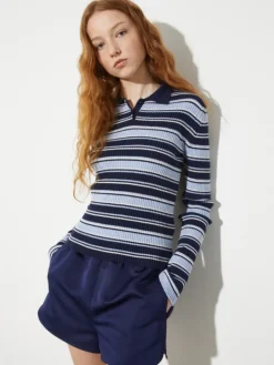 Striped polo-neck jumper - navy