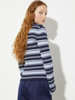 Striped polo-neck jumper - navy