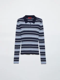 Striped polo-neck jumper - navy