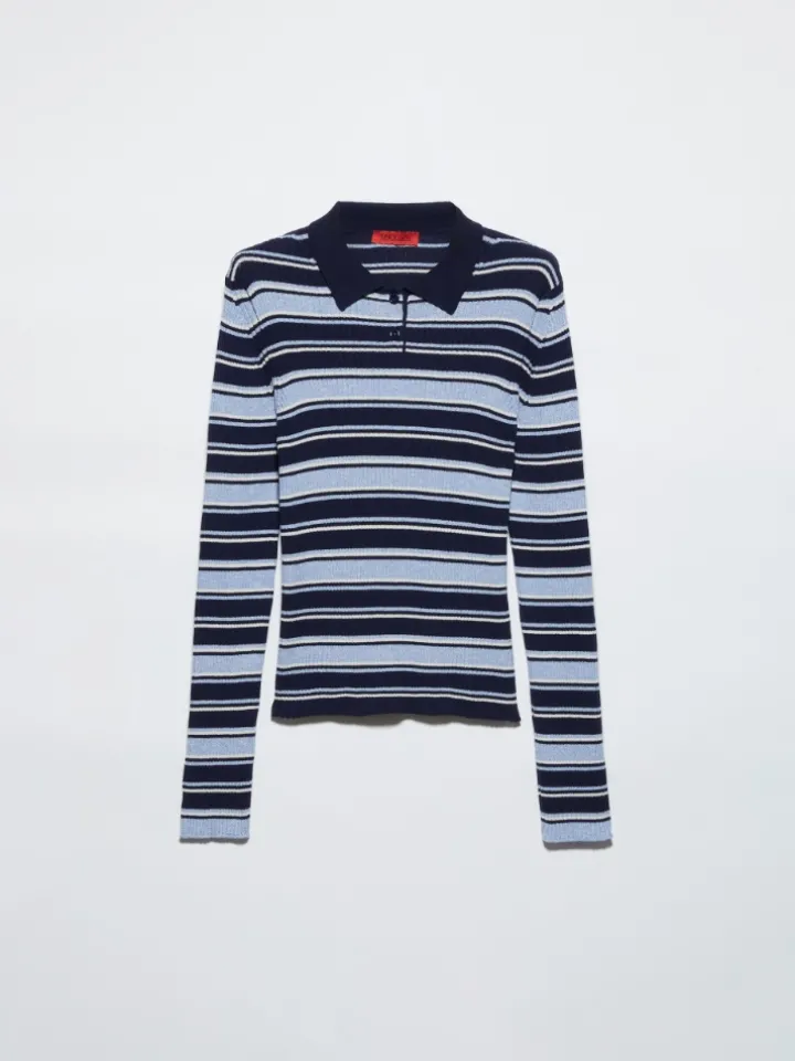 Striped polo-neck jumper - navy