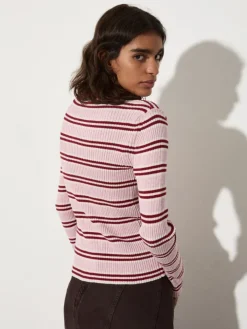 Striped polo-neck jumper - red