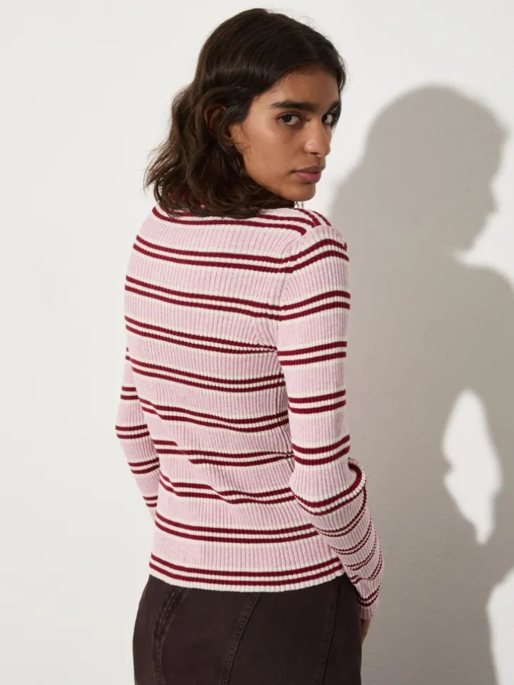 Striped polo-neck jumper - red