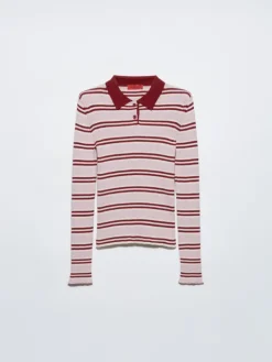 Striped polo-neck jumper - red