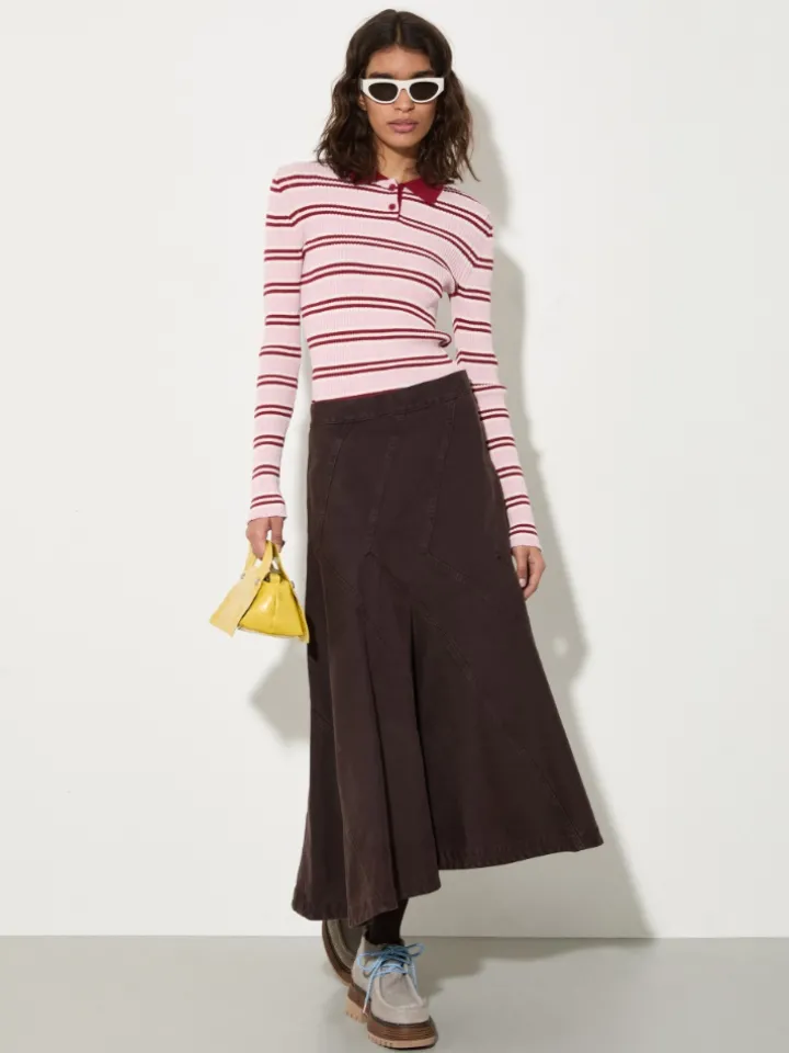Striped polo-neck jumper - red