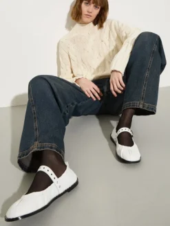 Studded nappa-leather ballet flats - white