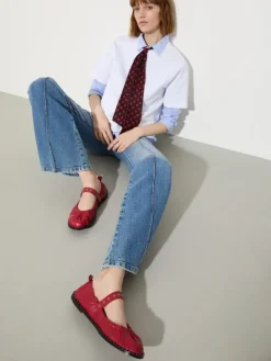 Studded nappa-leather ballet flats - red