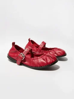 Studded nappa-leather ballet flats - red