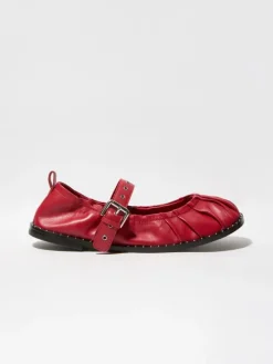 Studded nappa-leather ballet flats - red