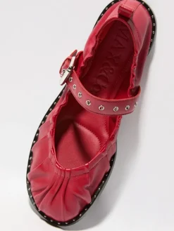 Studded nappa-leather ballet flats - red