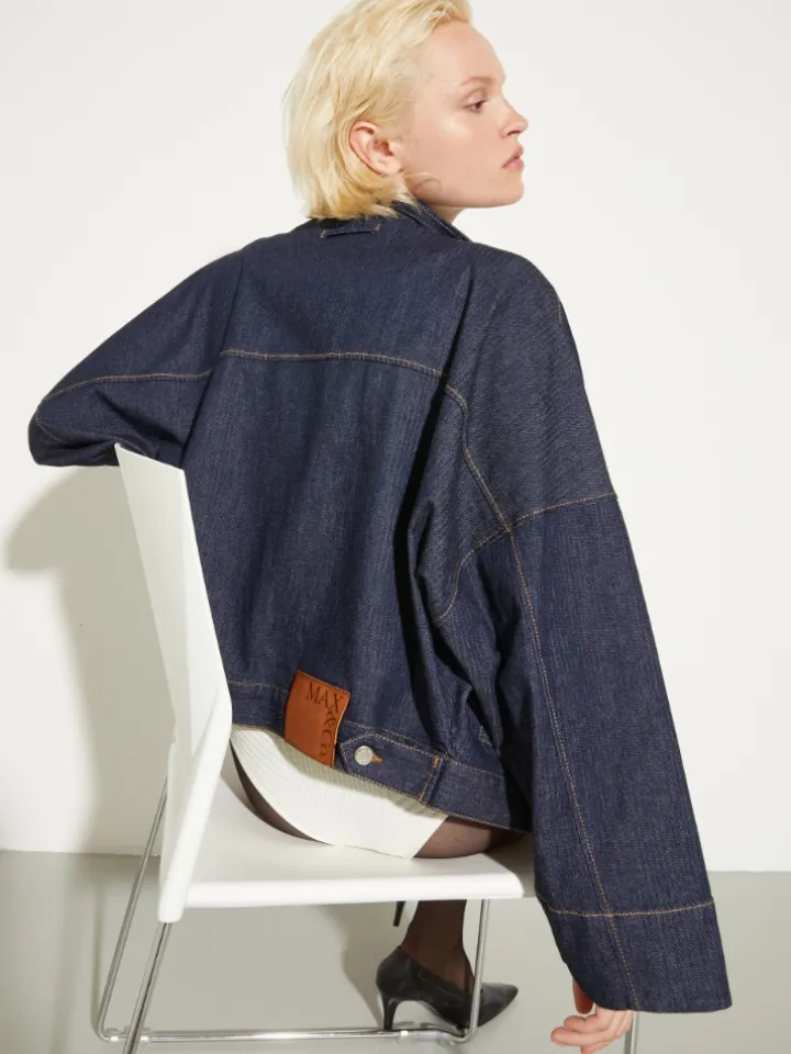 Textured denim bomber jacket - navy