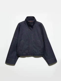 Textured denim bomber jacket - navy