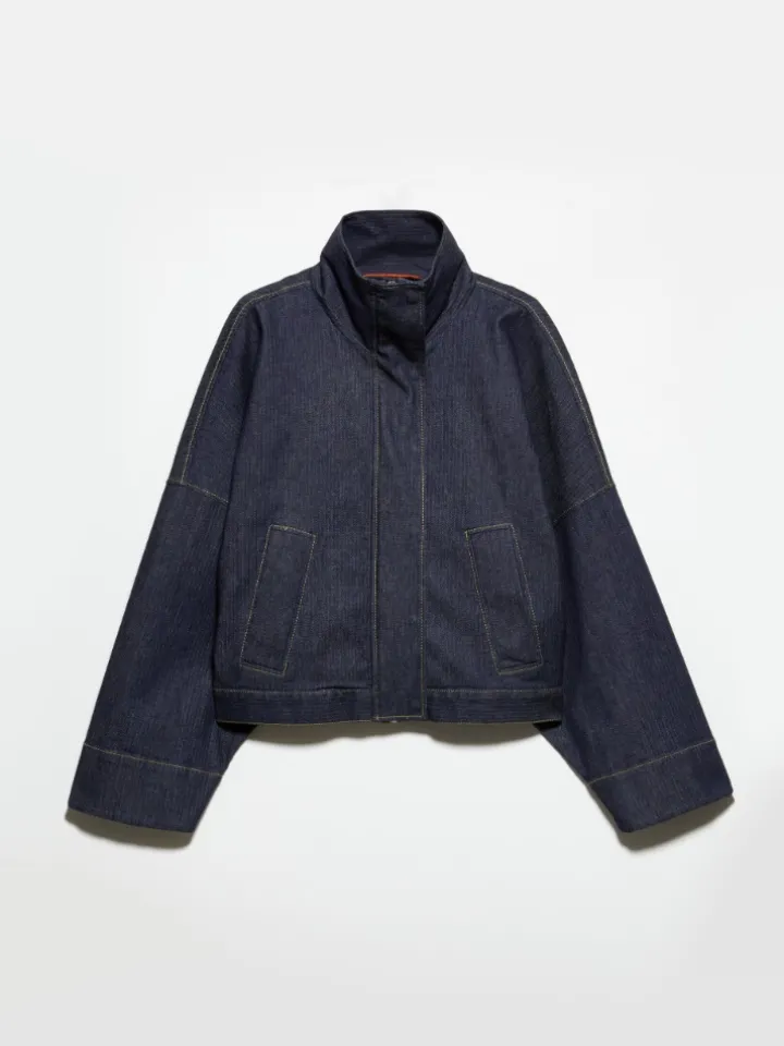 Textured denim bomber jacket - navy