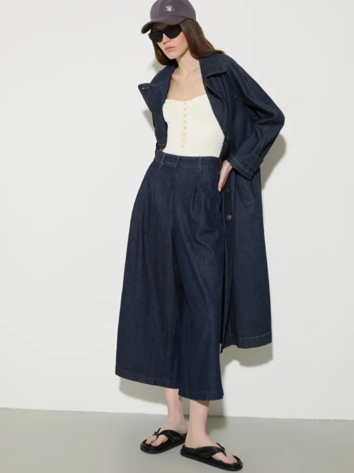 Textured denim maxi culottes - navy