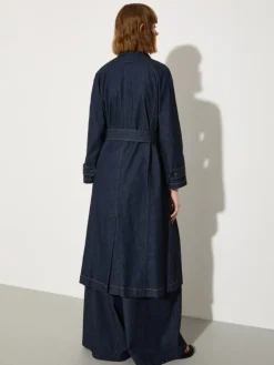 Textured denim trench coat - navy