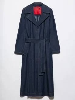Textured denim trench coat - navy