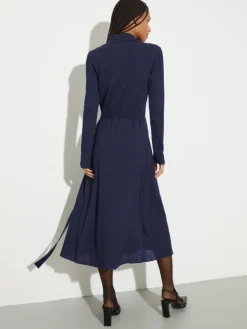 Textured jersey midi shirt dress - navy