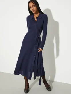 Textured jersey midi shirt dress - navy