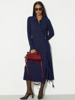 Textured jersey midi shirt dress - navy
