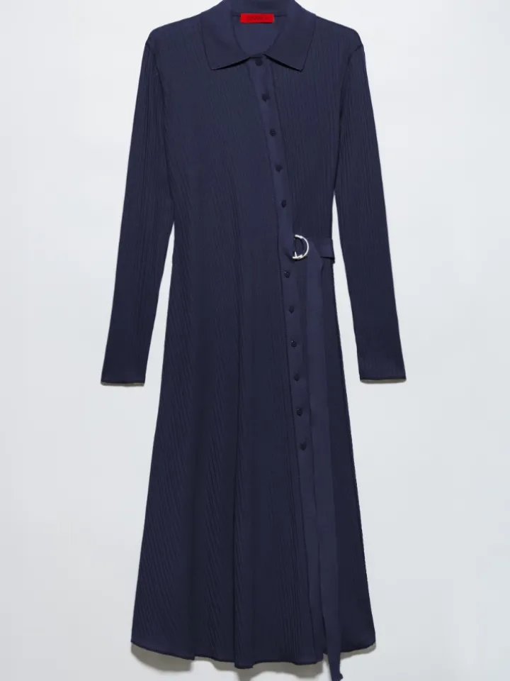 Textured jersey midi shirt dress - navy