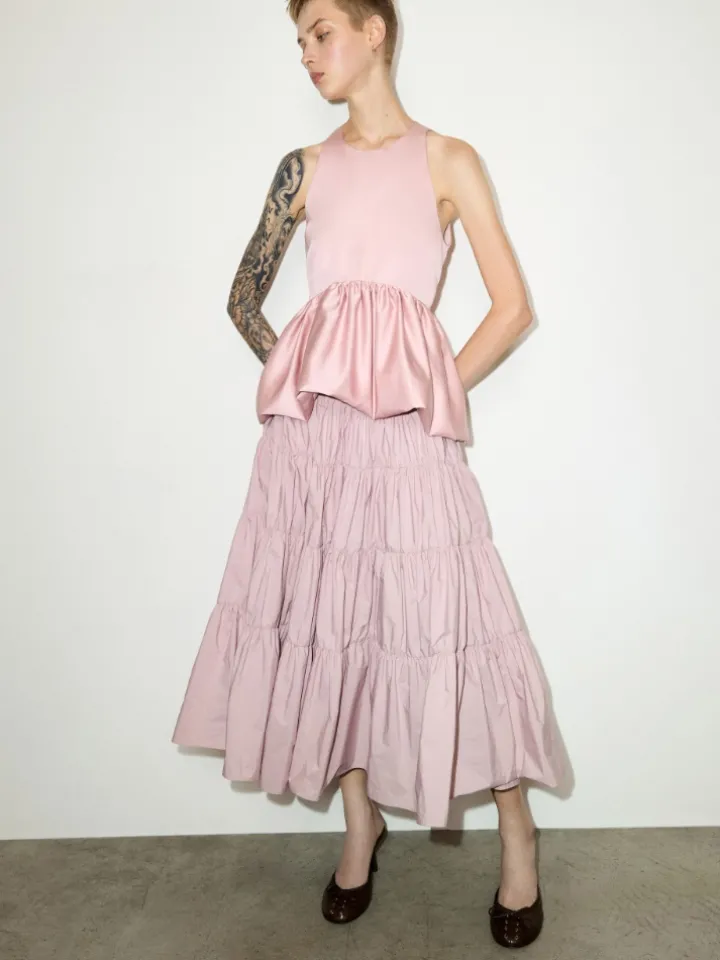 Tiered taffeta corolla skirt - pink