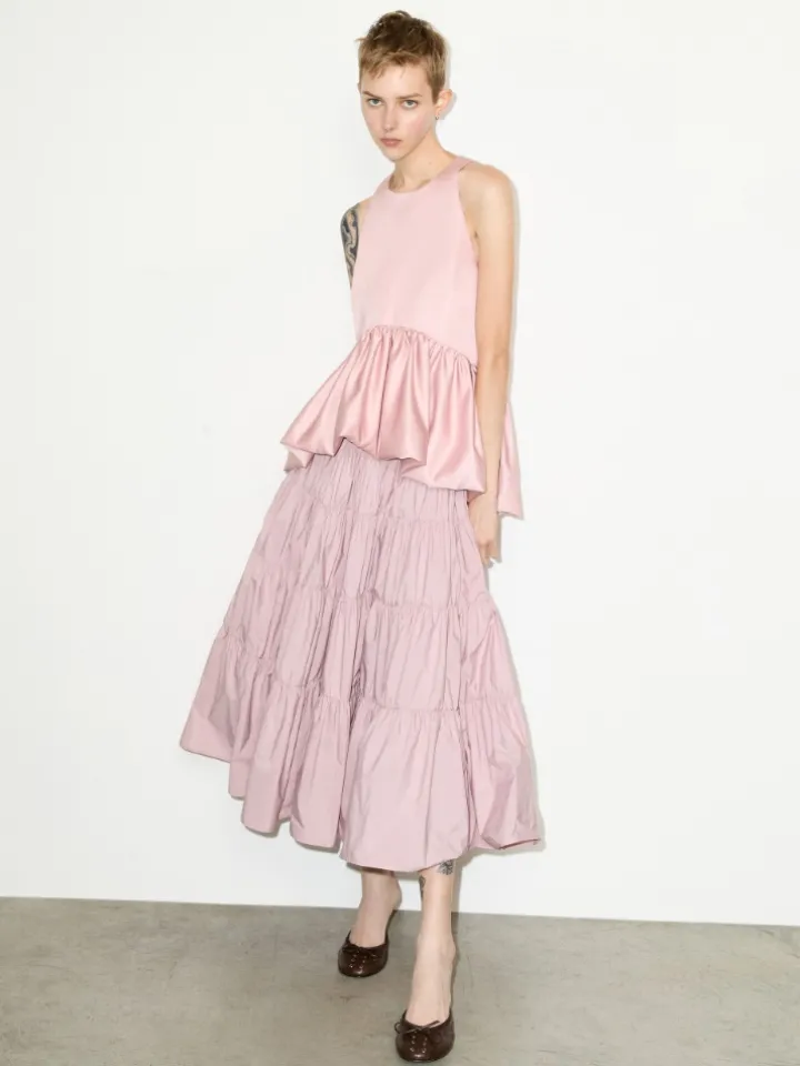 Tiered taffeta corolla skirt - pink