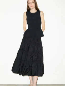 Tiered taffeta corolla skirt - black