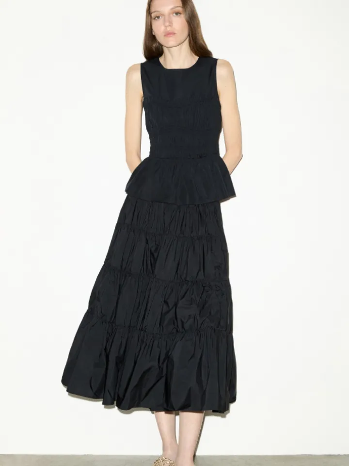 Tiered taffeta corolla skirt - black