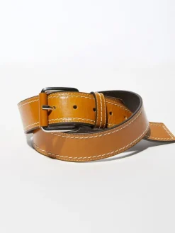 Topstitched leather belt - natural
