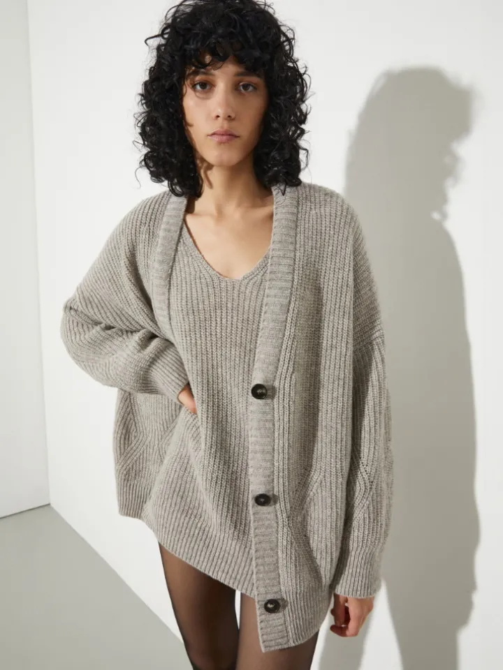 Undyed wool-blend cardigan - sand
