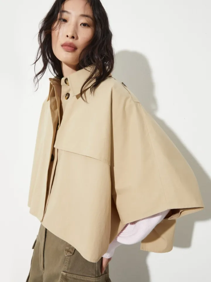 Water-repellent cotton cape - beige